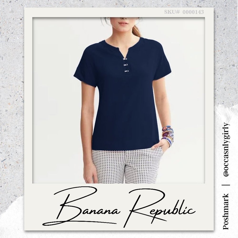 Banana Republic Navy Clip Front Blouse
